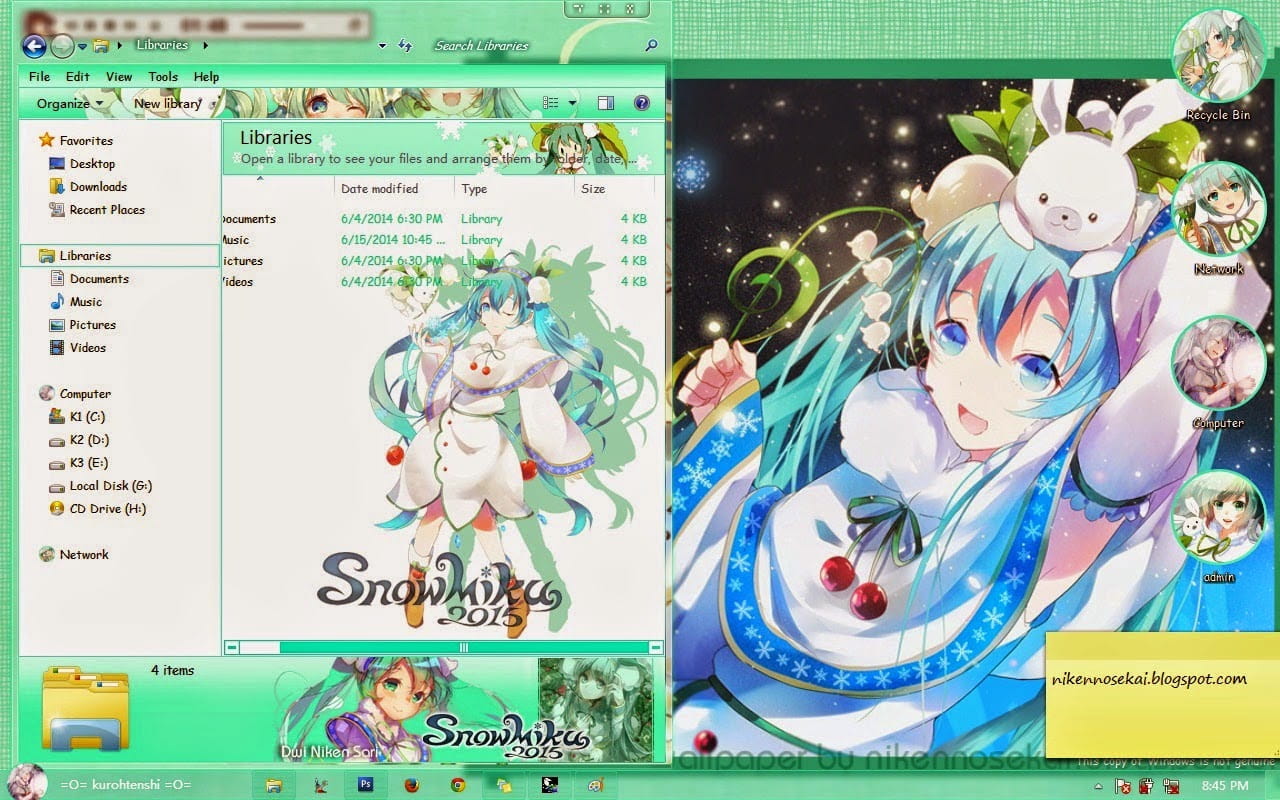 win7主题 电脑主题 萌娘资源 snow miku 雪初音 2015