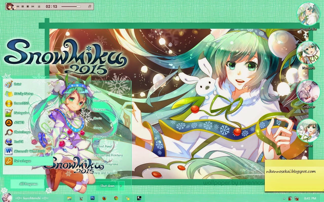 win7主题 电脑主题 萌娘资源 snow miku 雪初音 2015