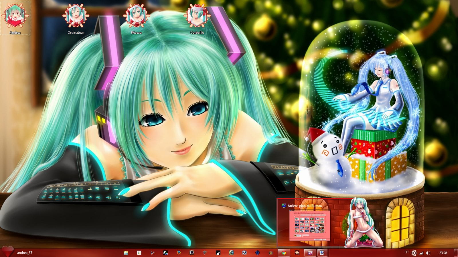 win7主题 电脑主题 萌娘资源 初音 miku 圣诞