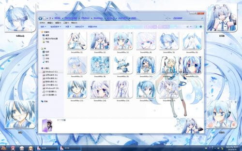 win7主题 电脑主题 萌娘资源 冰晶世界 miku 雪初音